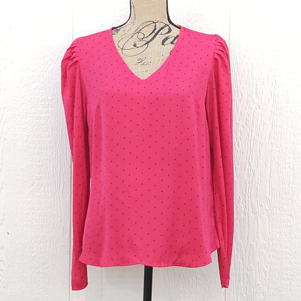 Banana Republic Blouse M Pink Polyester Polka Dot Puff Office Siren Romantic‎